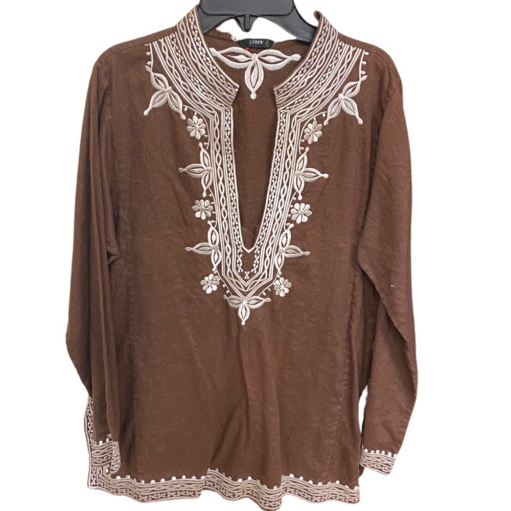 J Crew Linen Embroidered Tunic Shirt Cover Up